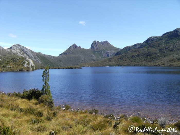 The steep summit of Cradle Mountain can easily be seen from Dove Lake
