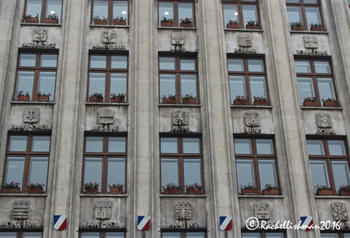 Regions of northern France listed on the Voix Du La Nord building, Grand Place